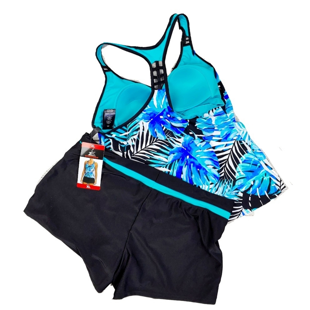 NWT ZeroXposur Xl Top/XXL Shorts Blue Palm Set - Picture 5 of 6